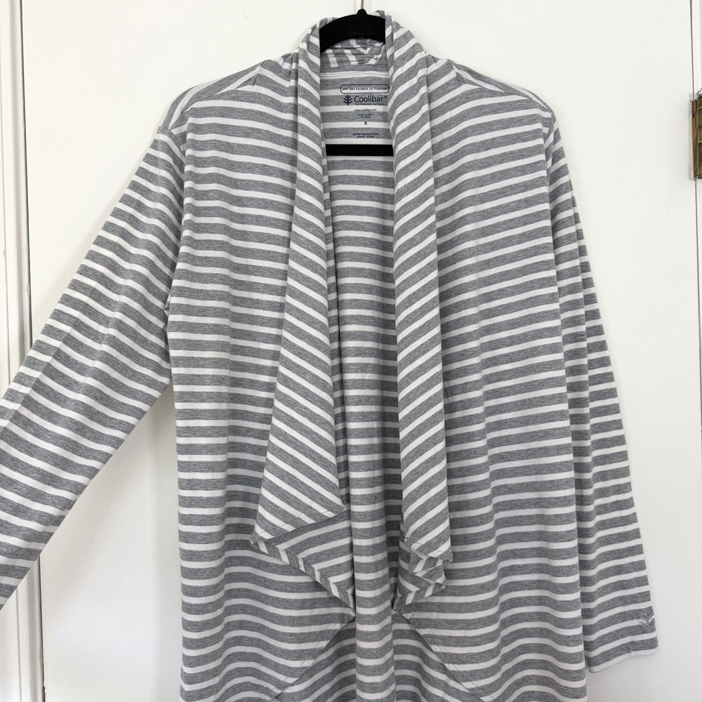 Coolibar NWT Womens Marietas Sun Wrap UPF 50+ Striped Cardigan Grey White Small - Picture 5 of 12